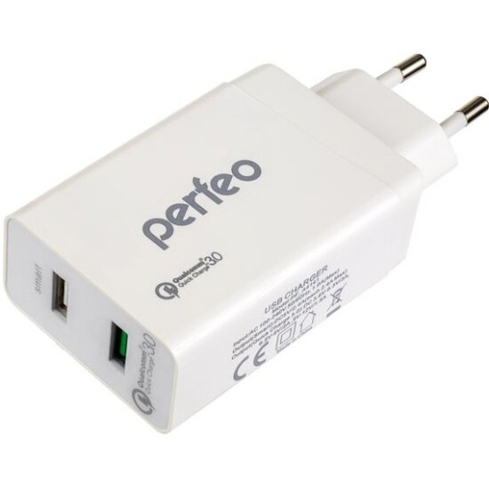 Сетевое зарядное устройство PERFEO Fast 2 2xUSB QC3.0 3A white