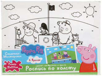 Набор для детского творчества Мульти Арт Свинка Пеппа холст для росписи 15х20 см 6 красок + кисть