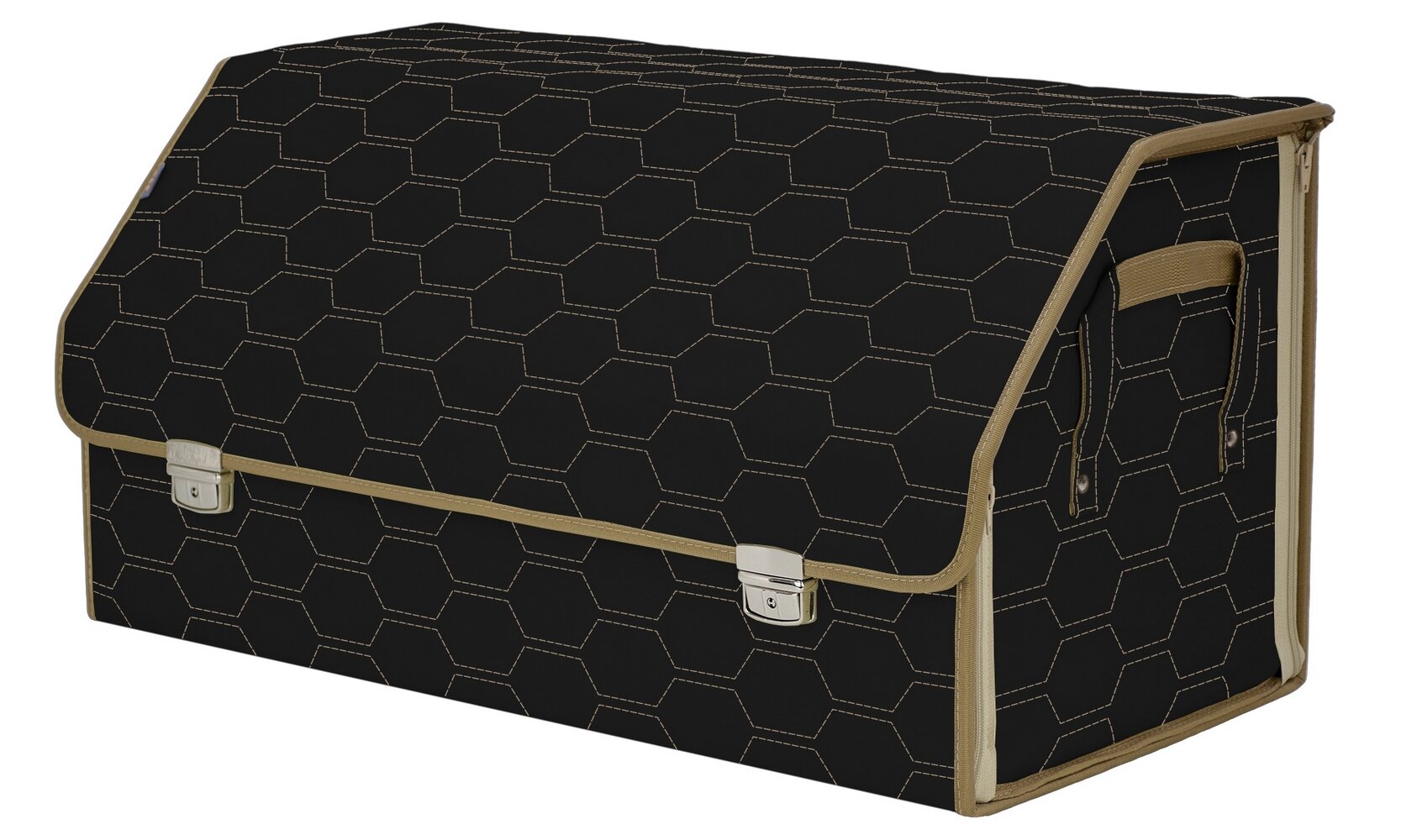 Органайзер-саквояж в багажник "Союз Премиум" (размер XL Plus). Цвет: черный с бежевой прострочкой Соты.
