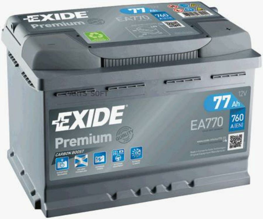 EXIDE EA770 EXIDE EA770 PREMIUM_аккумуляторная батарея! 19.5/17.9 евро 77Ah 760A 278/175/190 CARBON BOOST\