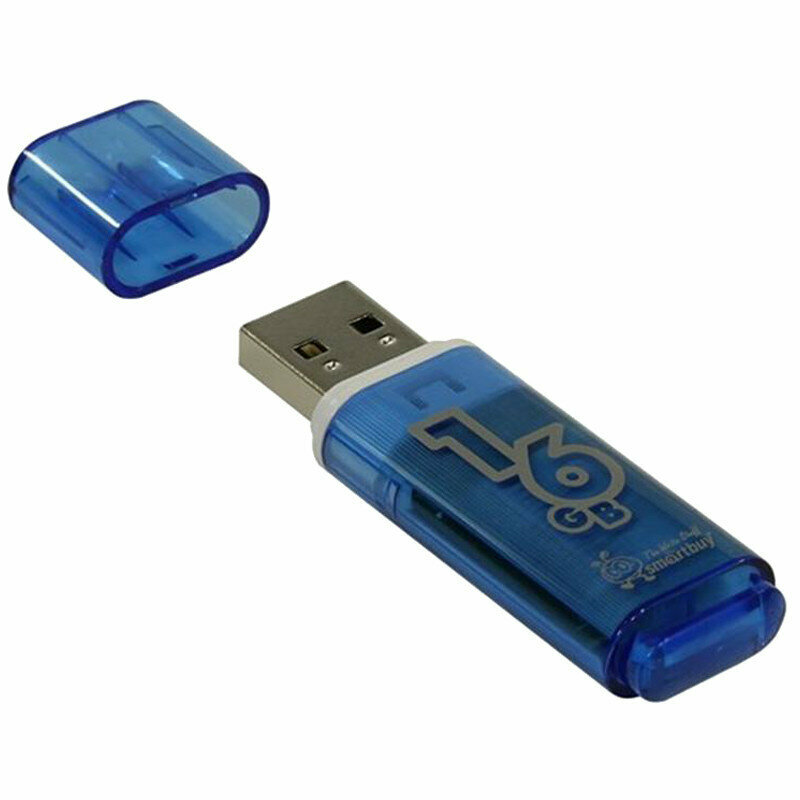Память Smart Buy "Glossy" 16GB, USB 2.0 Flash Drive, голубой, 225096