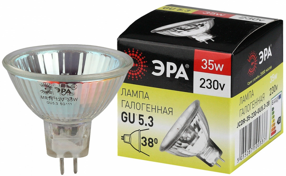 ЭРА Лампа галогенная GU5.3 35Вт ЭРА GU5.3-JCDR (MR16) -35W-230V-CL