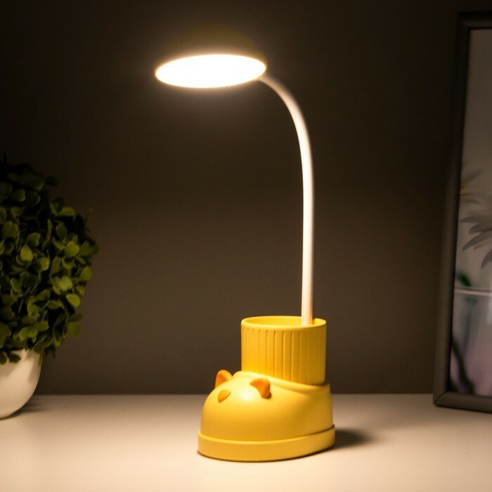 Лампа настольная "Ботинок кот" LED 3 режима 3Вт USB органайзер желтый 8х11х31 см - фотография № 5