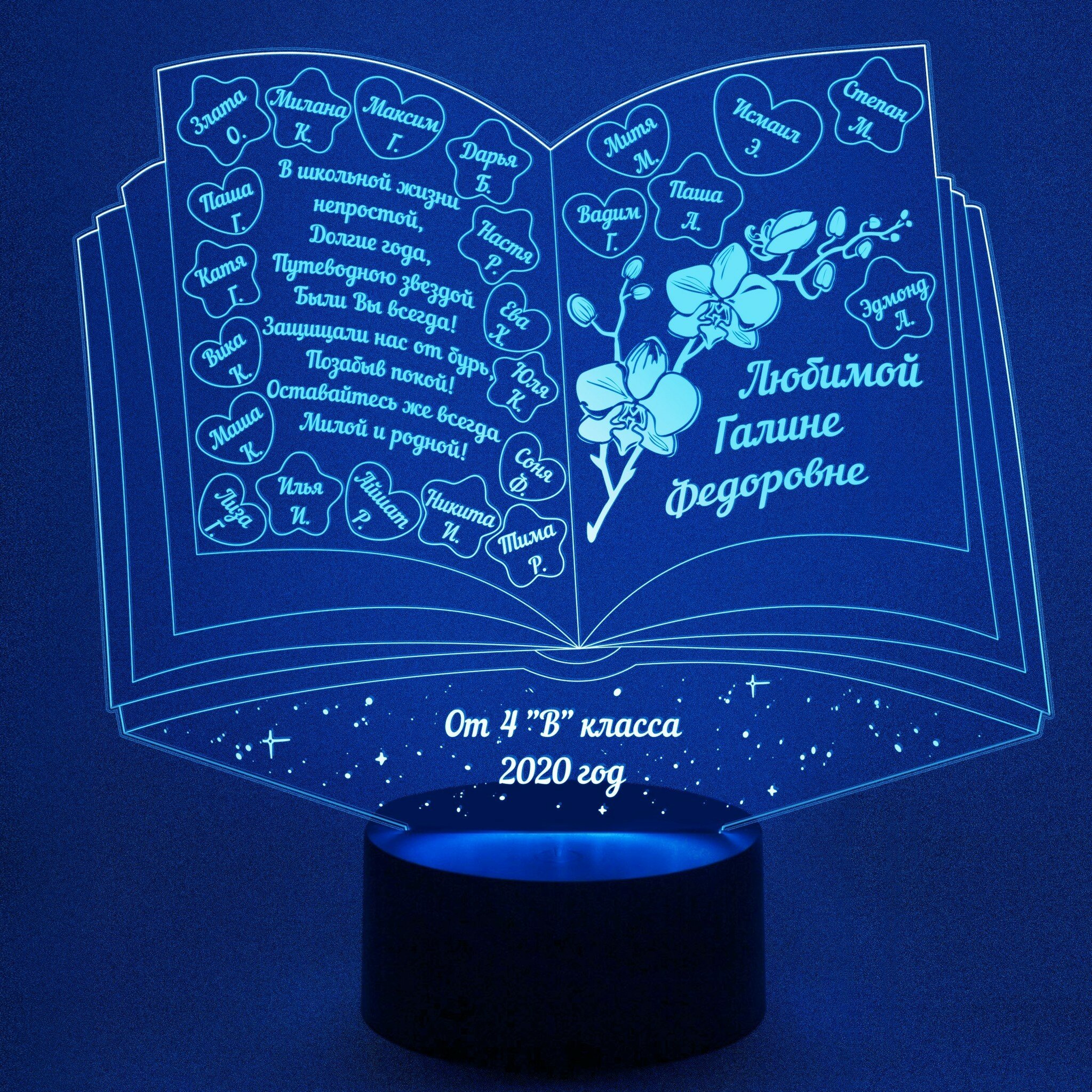 Ночник детский 3D Светильник Книга с именами детей - фотография № 2