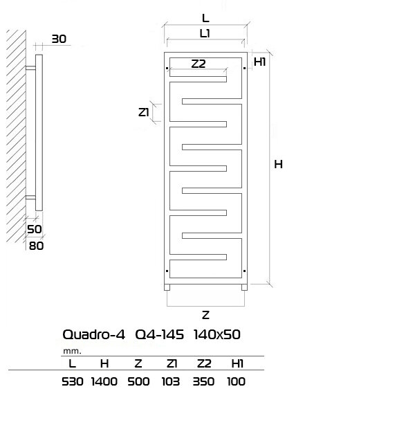 Дизайн радиатор водяной Quadro-4 140x50 (см) Белый - фотография № 2