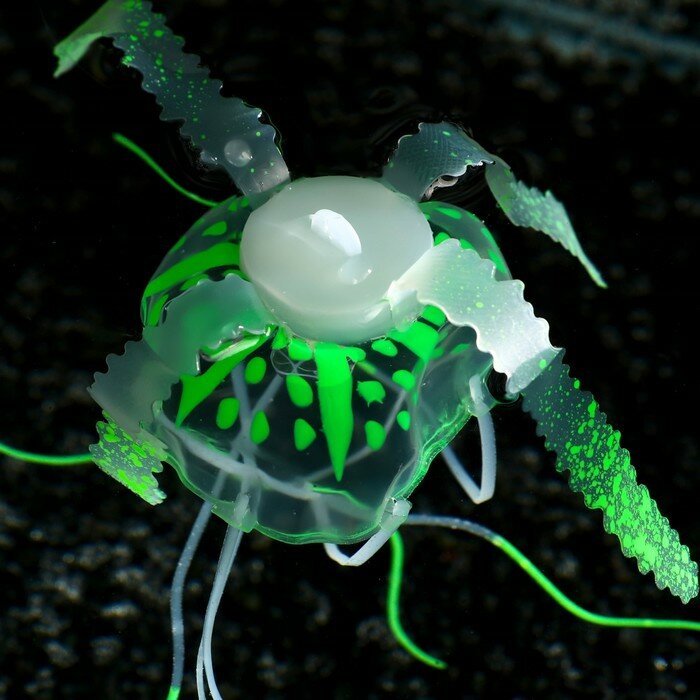 Декор для аквариума "Медуза" силиконовая, с неоновым эффектом, 5 х 5 х 15 см, зелёная - фотография № 4