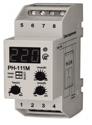 Реле напряжения РН-111М однофазное регулируемое DIN 2 модуля S | код 3425601111 | Новатек-Электро (7шт.в упак.)