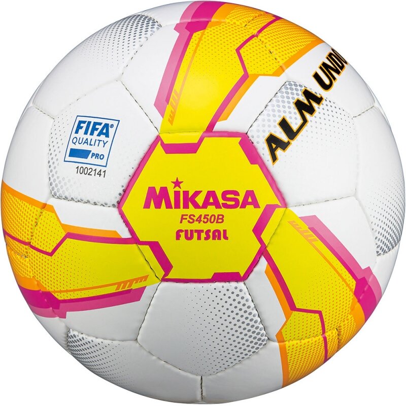 Мяч футзальный MIKASA FS450B-YP  р.4 FIFA Quality Pro 32 пан гл.ПУ руч.сш бело-желто-розовый