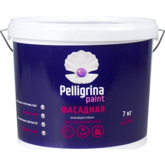 Фасадная краска Pelligrina Paint , акриловая, белоснежная, 7 кг