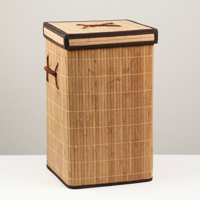 Корзина для хранения,квадрат, с ручками, складная, 30×30×50 см, бамбук - фотография № 1