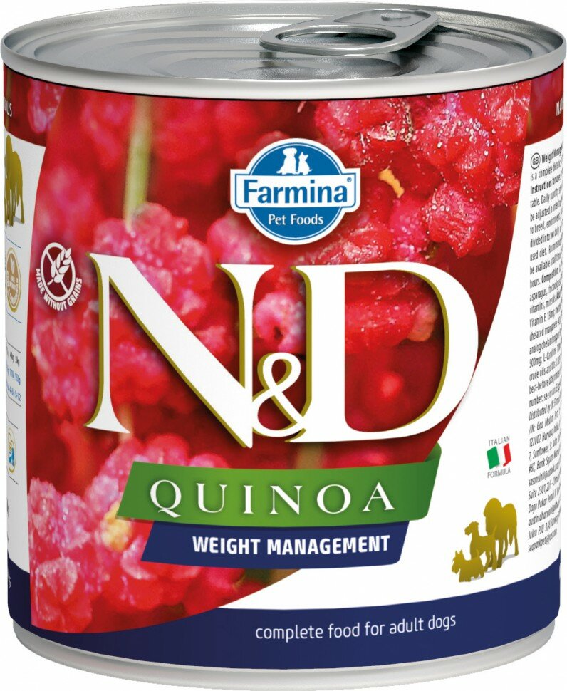 FARMINA N&D Quinoa Weight Management - Полноценное диетическое питание для собак, предназначенное для снижения избыточной массы тела (банка 285 г.)