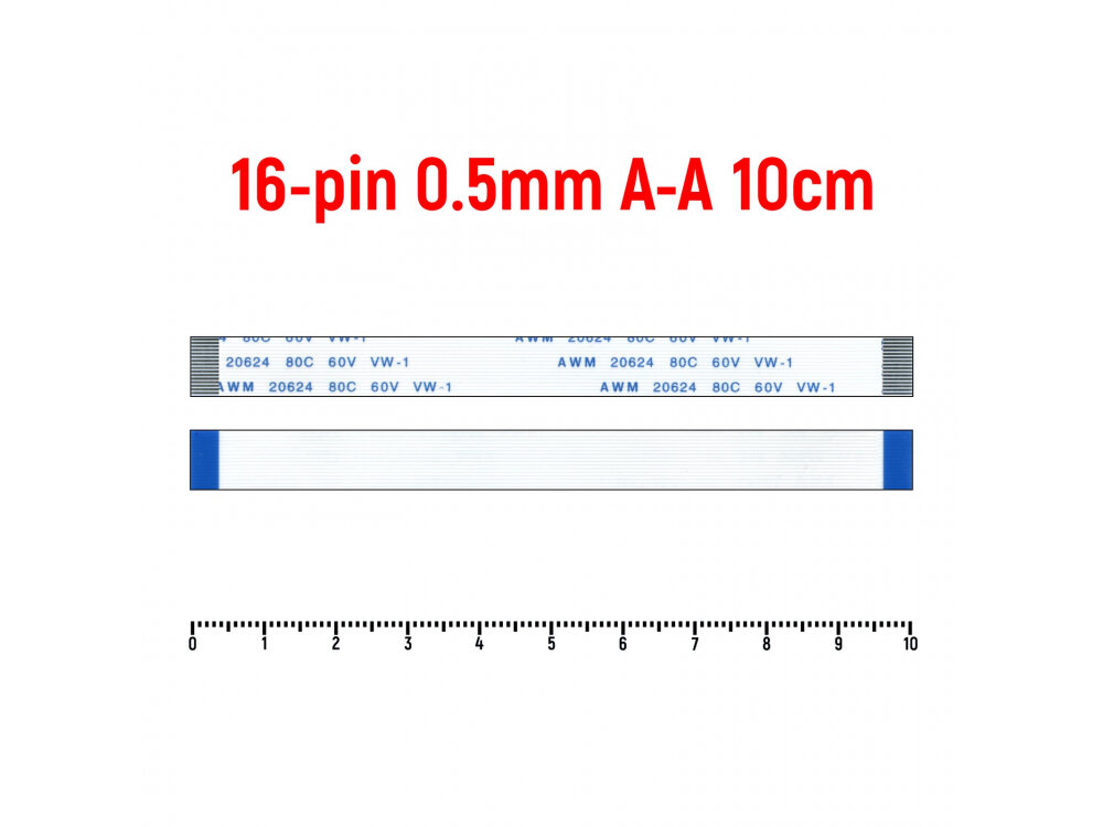 Шлейф FFC 16-pin Шаг 0.5mm Длина 10cm Прямой A-A AWM 20624 80C 60V VW-1