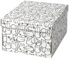 SMEKA смека, Коробка с крышкой, белый/кот, 26x32x17 см