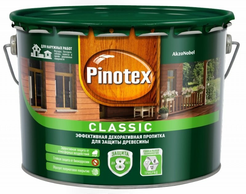 PINOTEX CLASSIC пропитка декоративная для защиты древесины до 8 лет, светлый дуб (9л)