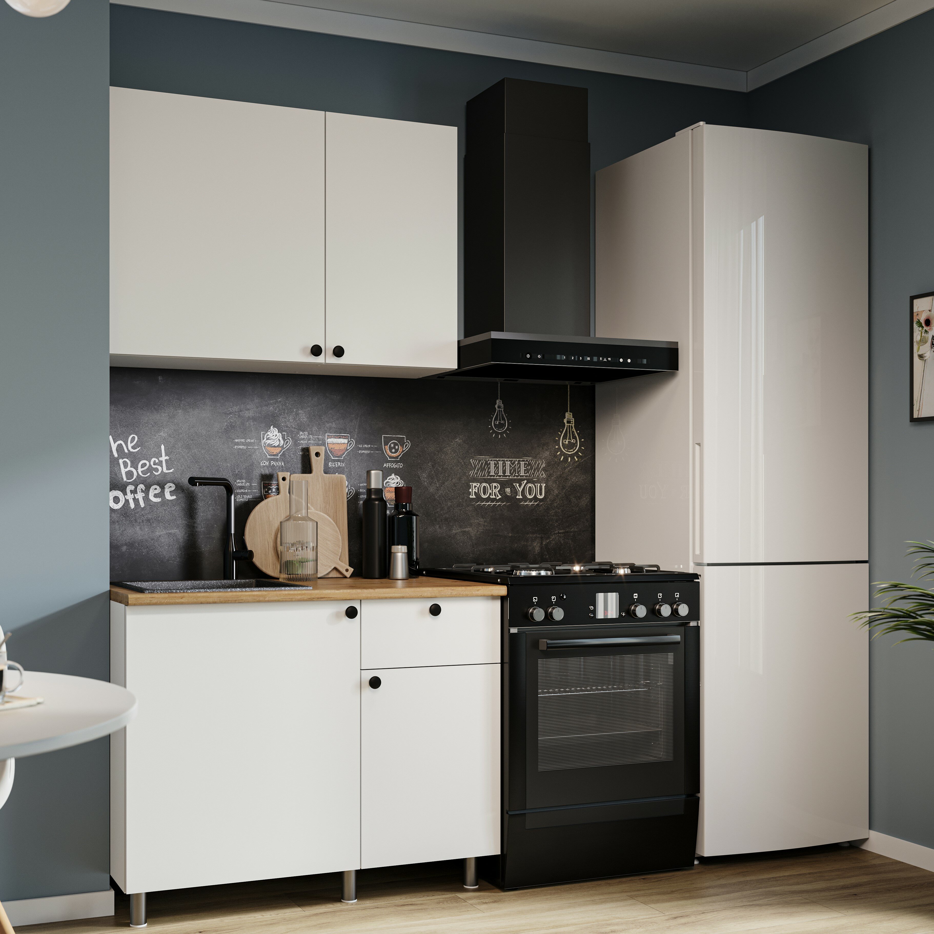 Кухонный гарнитур Ева 1 м (ШхГхВ) 100х43х200 см, мебель для маленькой кухни белый дуб бунратти - фотография № 1