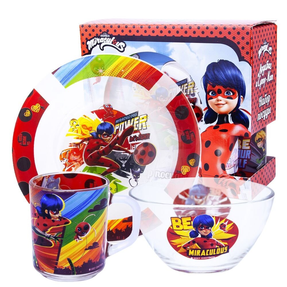 Набор посуды ND Play "Леди Баг и Супер-Кот", Комиксы, 3 предмета, в подарочной упаковке, стекло (295333)