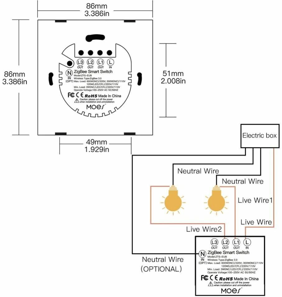 Умный одноклавишный выключатель Moes Zigbee - фотография № 2