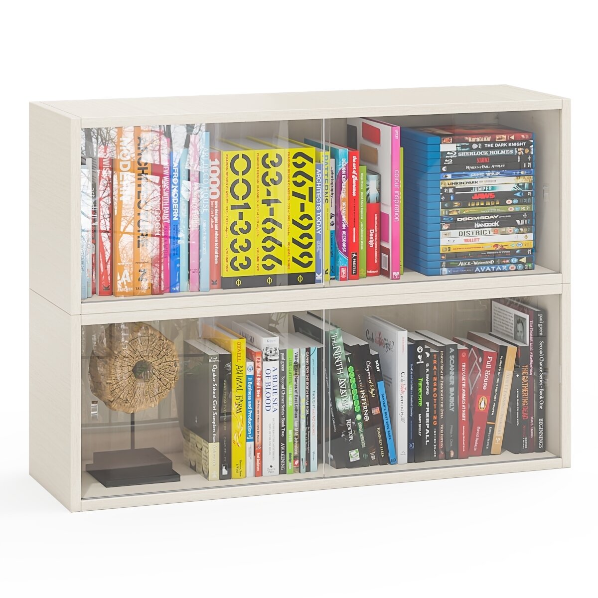 фото Две полки книжных С-МД-КН01, цвет дуб, ШхГхВ размер каждой полки в отдельности: 83х25х30 см., стеклянные дверцы