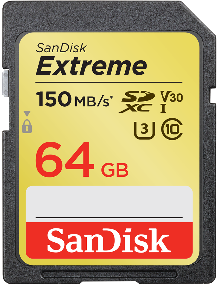 Карта памяти SanDisk SDXC Extreme Class 10 UHS-I U3 (150/60MB/s) 64GB