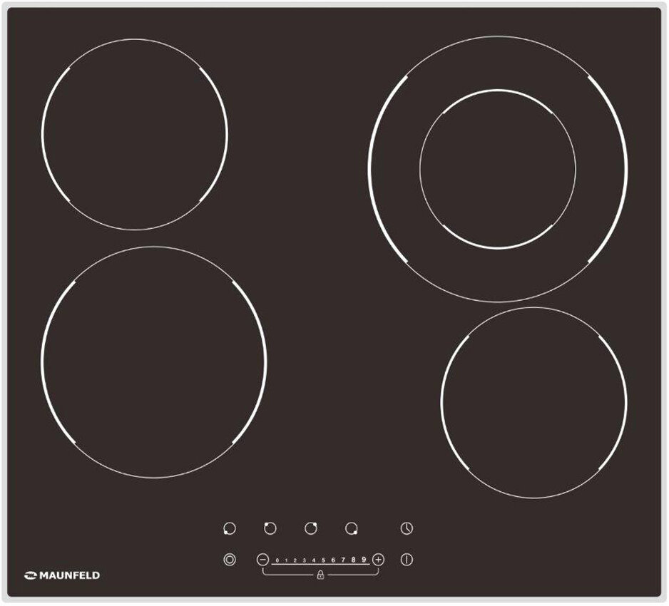 Встраиваемые электрические панели MAUNFELD/ Электрическая, Тип: электрическая 60 см,Тип: Hi-Light;Суммарная мощность конфорок:6400 Вт