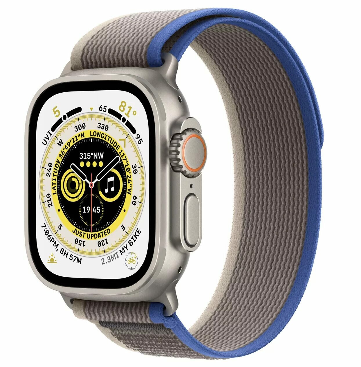 Умные часы Apple Watch Ultra 49 мм Titanium Case, титановый/сине-серый Trail Loop (M/L, 145–220 мм)