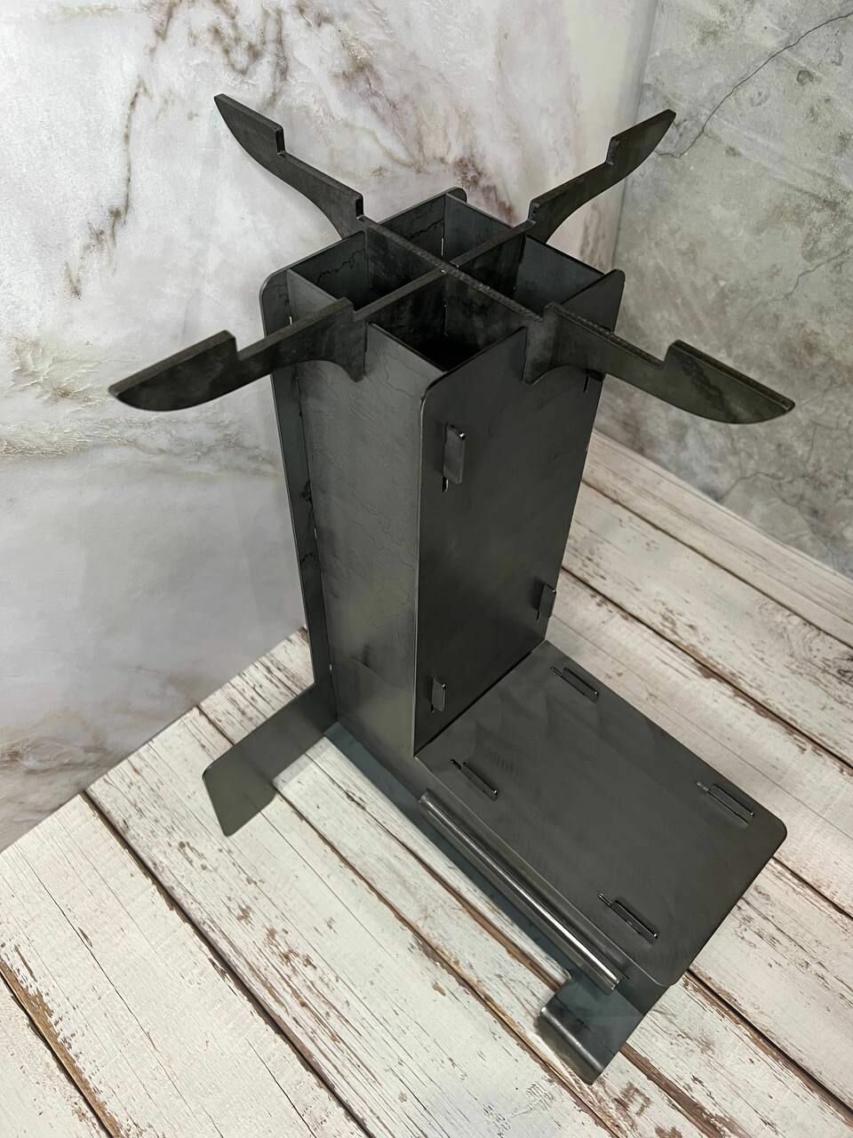 Печь походная турбо, ракета, разборная, щепочница, для казана и сковороды высота 46 см (без покраски) - фотография № 4