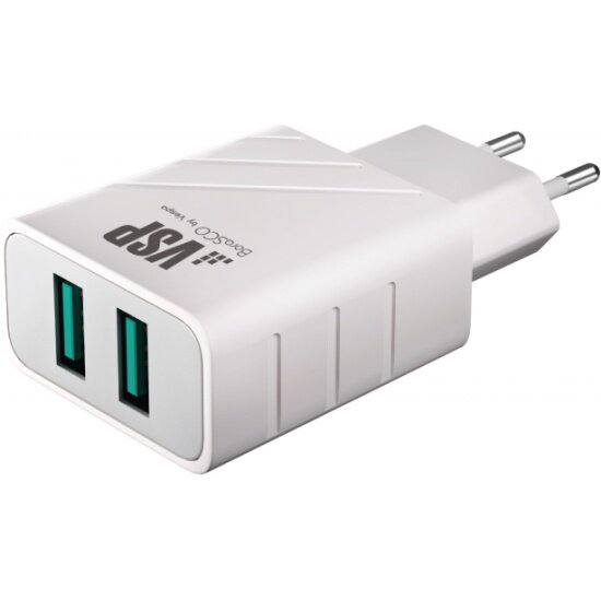 Сетевое зарядное устройство BORASCO 2 USB, 2,4A белое