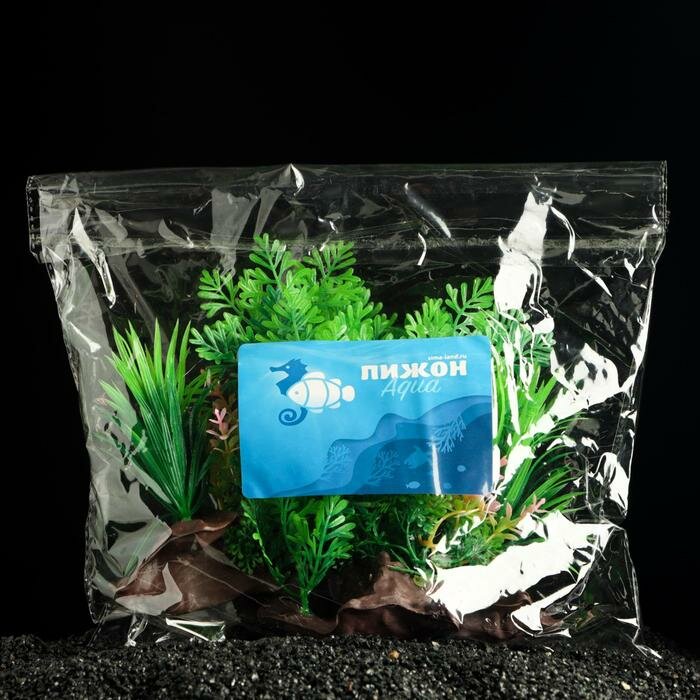 Растение искусственное аквариумное на платформе в виде коряги, 18 см, зелёное - фотография № 4