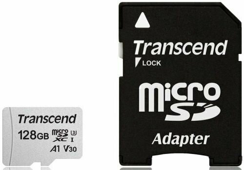 Карта памяти 128GB Transcend TS128GUSD300S-A microSDXC Class 10 U3, V30, A1 300S + адаптер