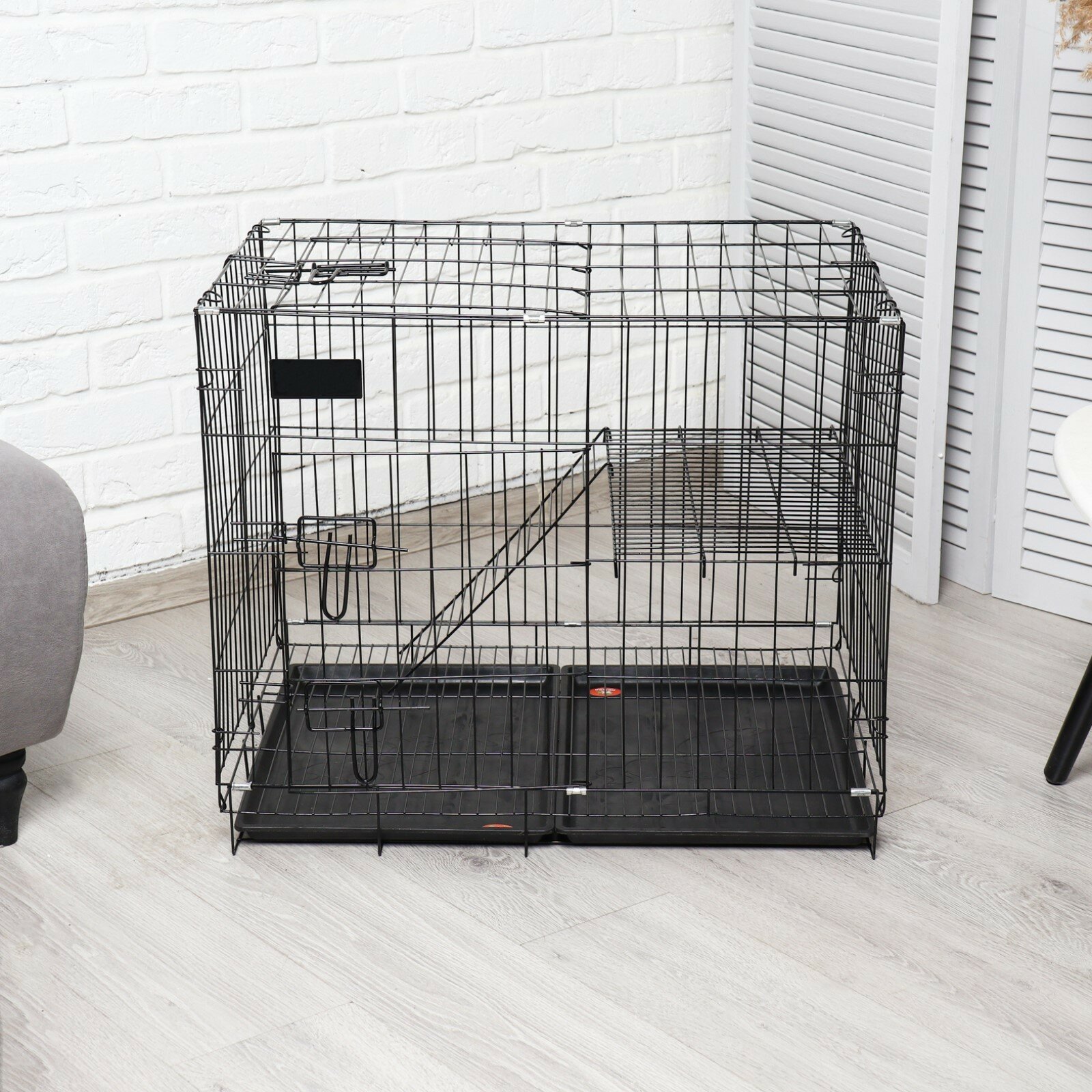 Клетка для собак и кошек, двухъярусная 70 х 50 х 60 см, чёрная - фотография № 2