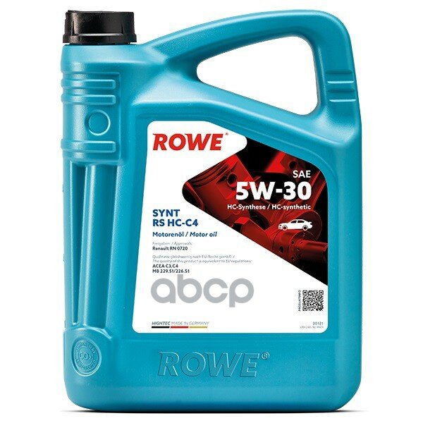 ROWE Rowe Hightec Synt Rs Sae 5w-30 Hc-C4 (5 Л.) Acea C3/C4 Mb 229.51/226.51 Rn 0720