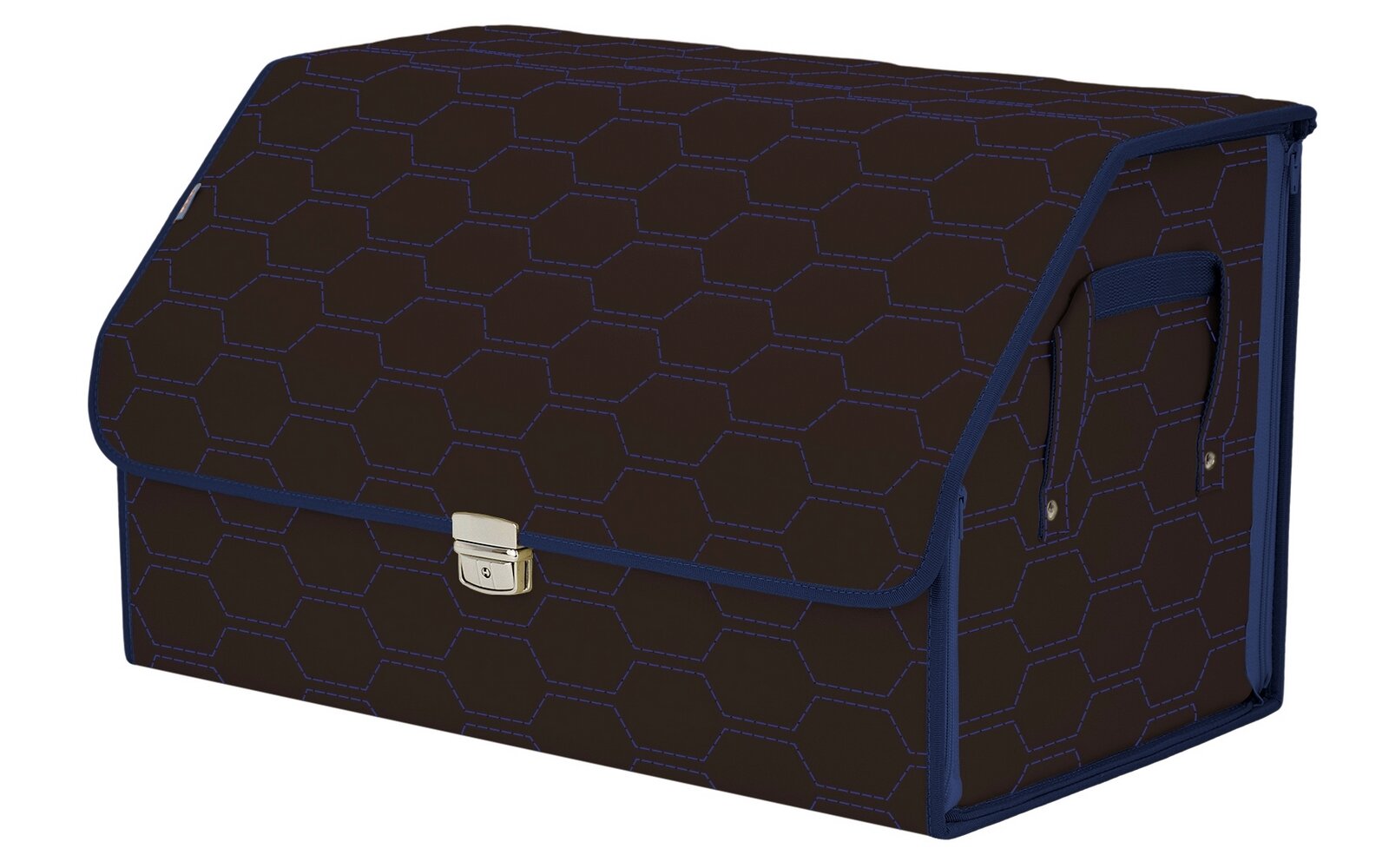Органайзер-саквояж в багажник "Союз Премиум" (размер XL). Цвет: коричневый с синей прострочкой Соты.