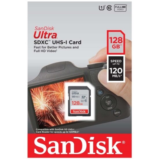 Карта памяти SANDISK 128Gb Ultra SDXC Class 10 UHS-I (120/10 MB/s)