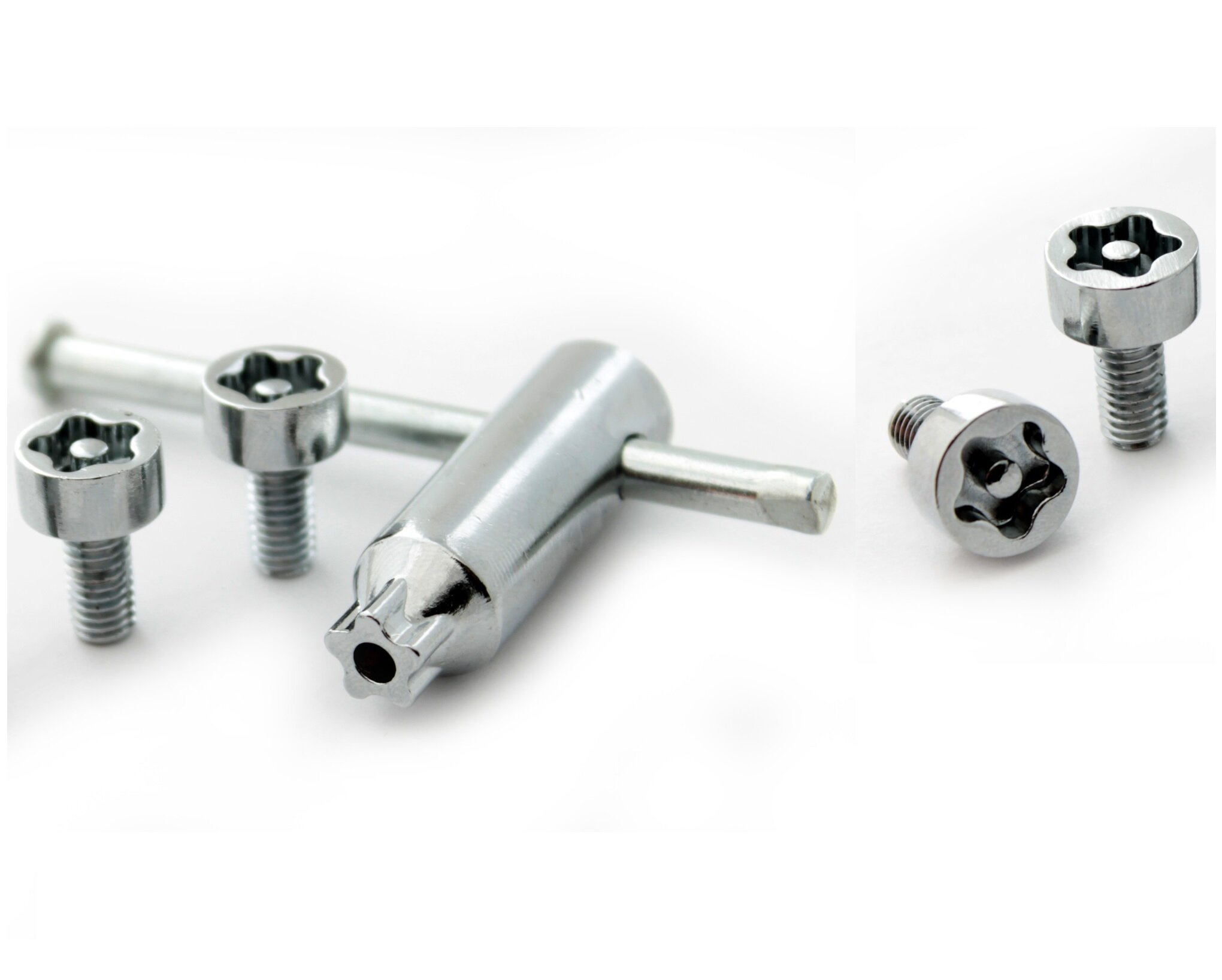 фото Секретки на номера винты болты круглая шляпка звезда Размер: винт М6х1.0х12мм (комплект 4 винта 1 ключ)