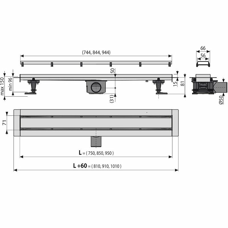 Душевой лоток Alcaplast Fit and Go AG071401750 (APZ13-DOUBLE9-750) с решеткой Хром / полая под плитку - фотография № 3