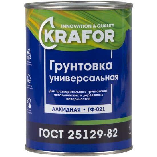 Грунтовка ГФ-021 по дереву и металлу Krafor , алкидная, 0,8 кг, серая