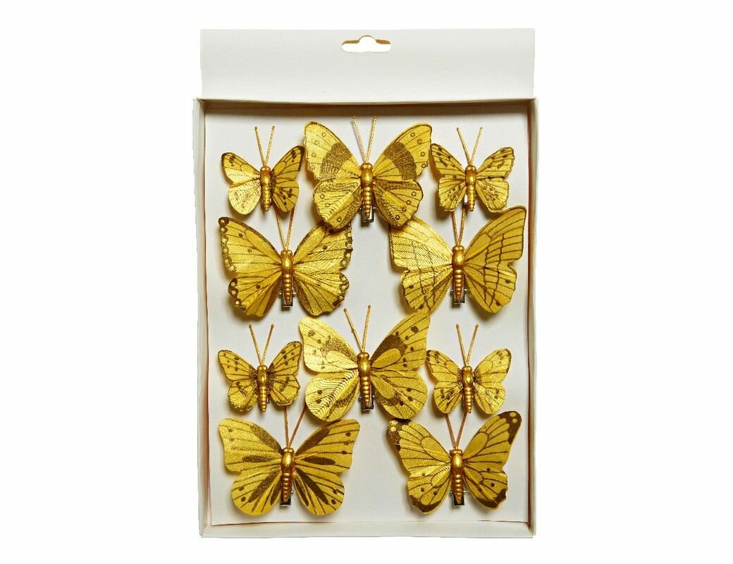 Набор декоративных бабочек фарфалле доро на клипсах, фомиаран, золотые, 10 шт., Kaemingk (Decoris) 521073
