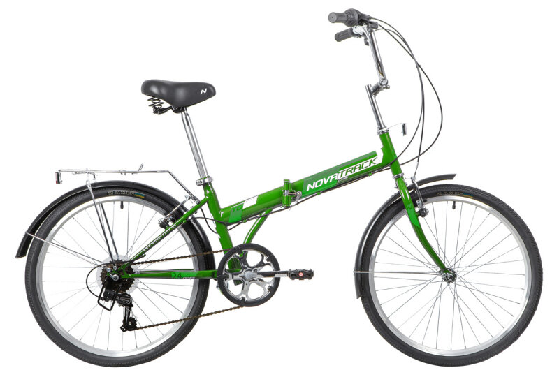 Велосипед Novatrack 24" TG1, складной, зелёный, ножной тормоз, крылья 24NFTG6SV.GN21