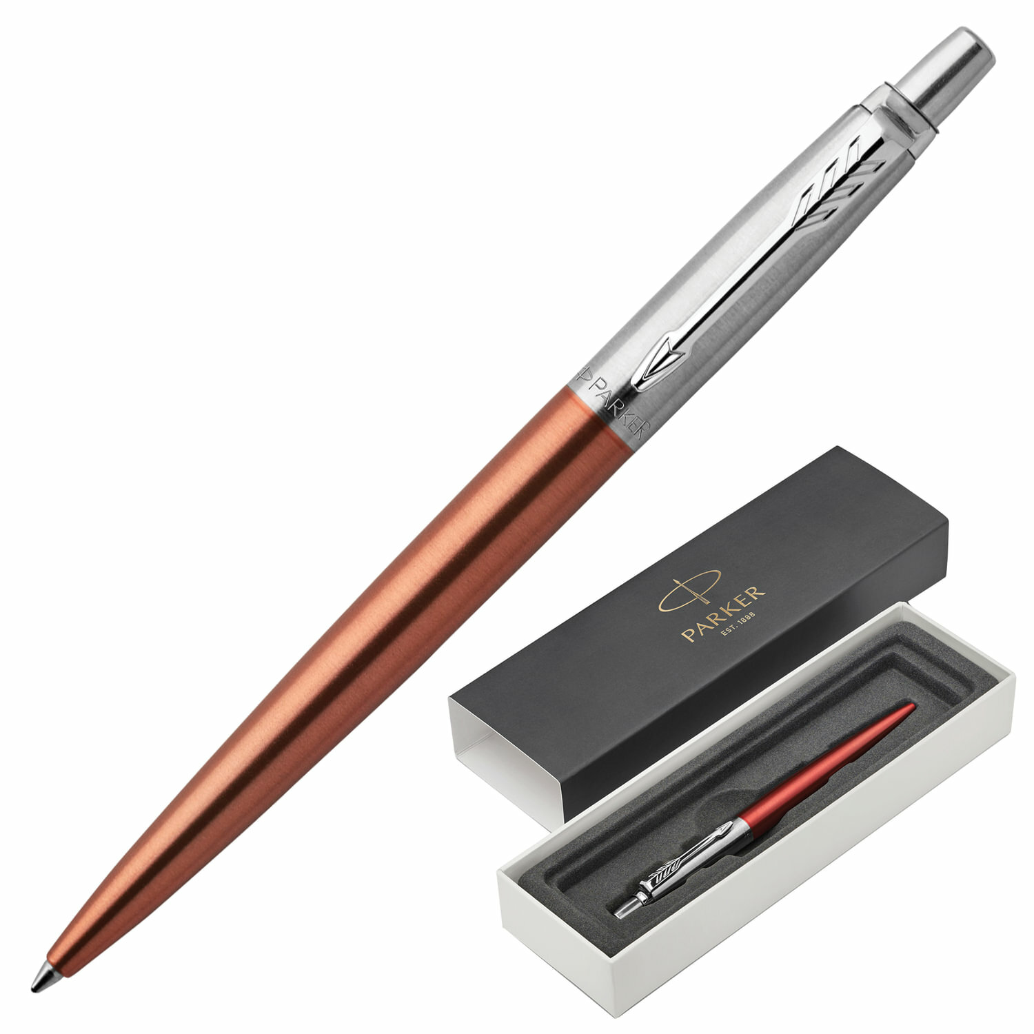 Ручка шариковая PARKER «Jotter Core Chelsea Orange CT», корпус оранжевый, хромированные детали, синяя, 1953189