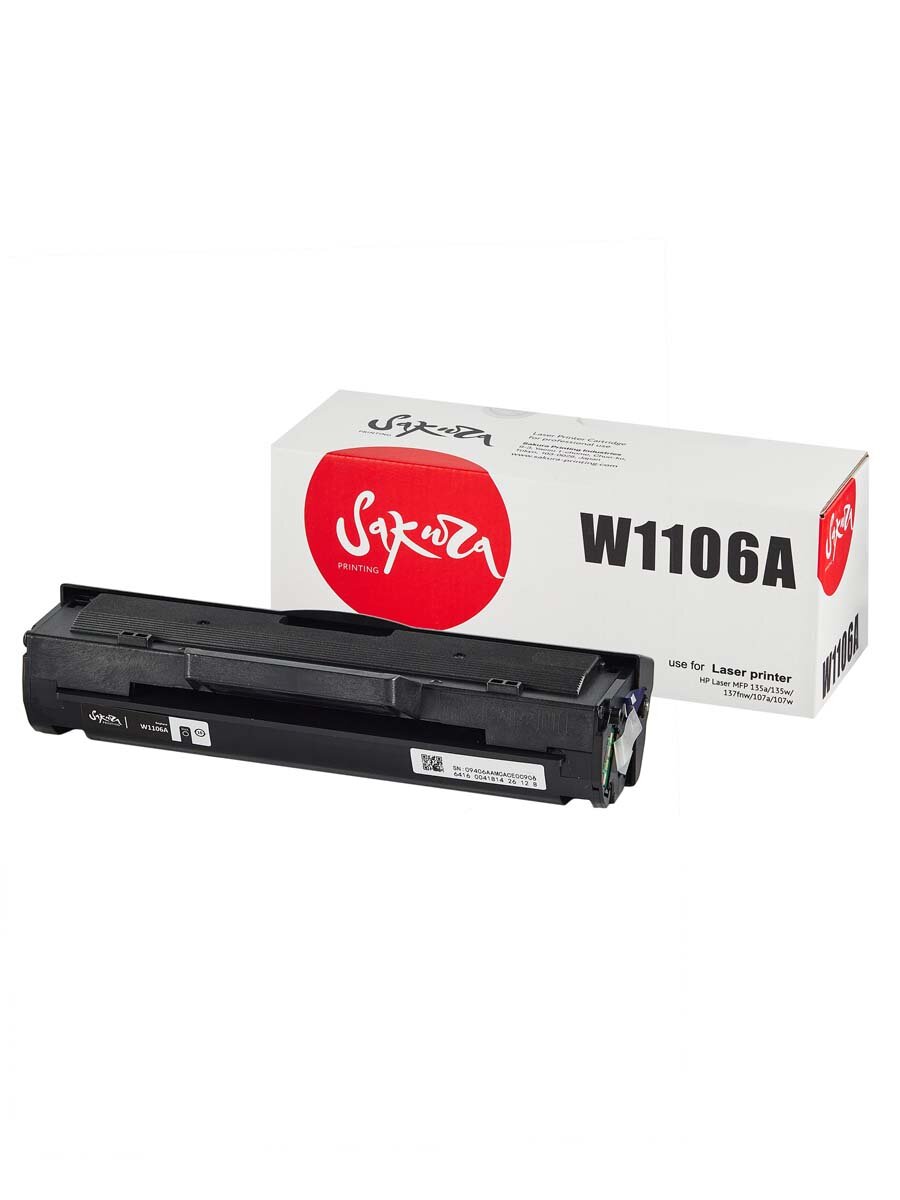 Картридж W1106A 106A для HP Laser 135W MFP, 107R, 107A, 135R, 135A, 107 1000 стр. Sakura