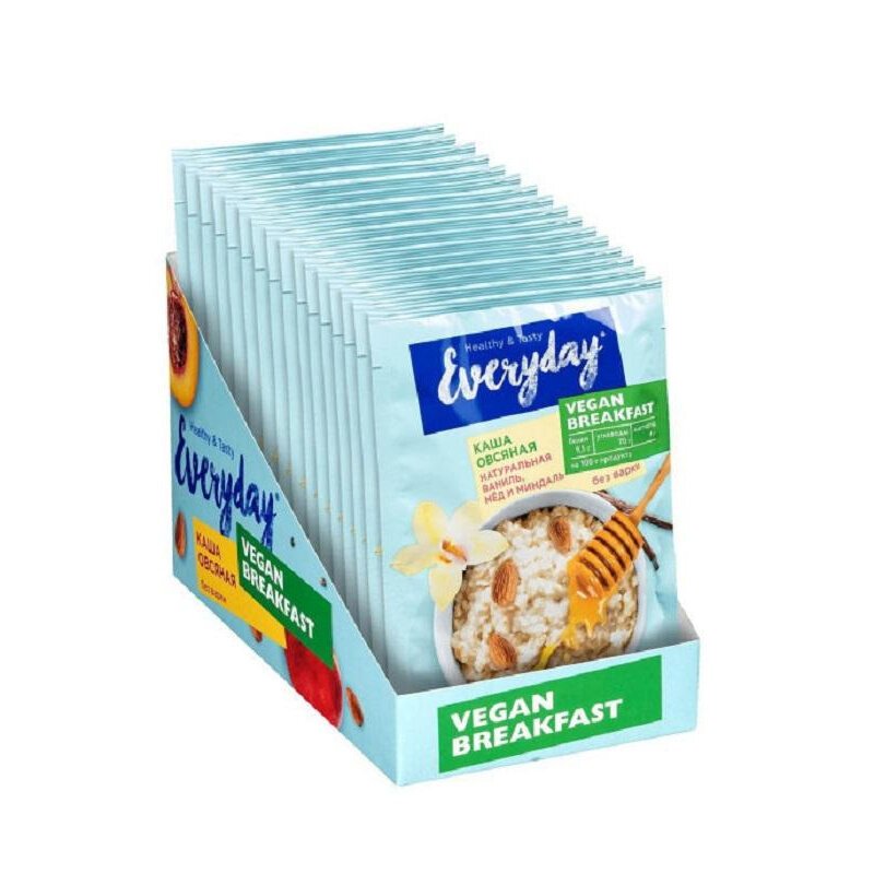 Каша Everyday овсяная Vegan Breakfast Натур.ваниль,мед,миндаль, 15штx37г/уп - фотография № 1