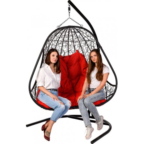 Подвесное кресло кокон двухместное BIGARDEN Primavera Black (красная подушка)