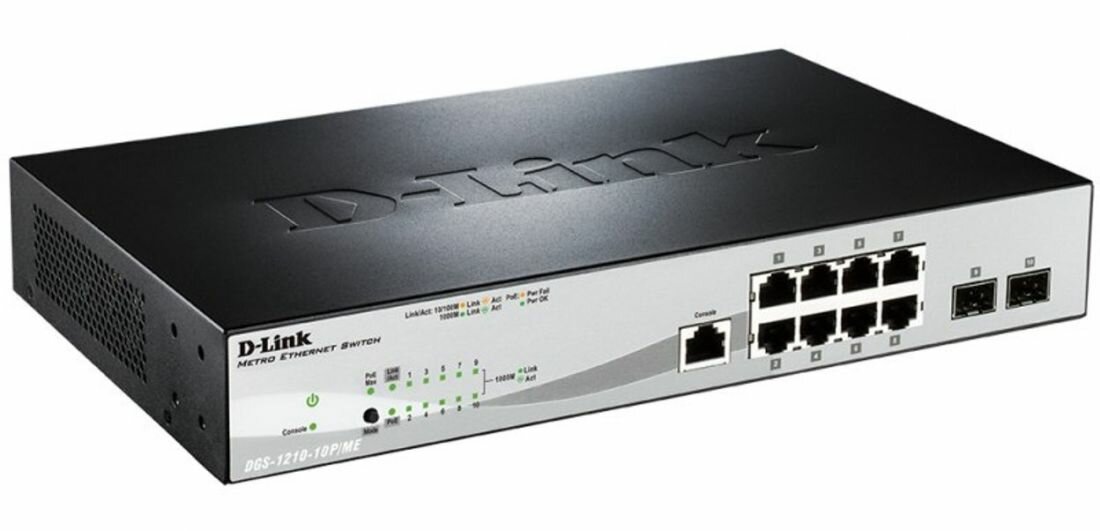 Коммутатор D-Link WebSmart DGS-1210-10P/ME/A1 DGS-1210-10P/ME/A1A/PoE 78Вт./Управляемый Layer 2