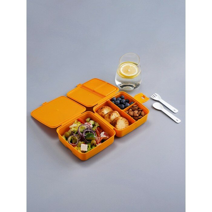 Ланч-бокс «Bento», 1,2 л, 14×14×9 см, 4 отделения, цвет оранжевый - фотография № 4