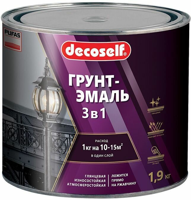 Декоселф грунт-эмаль желтая (1,9кг) глянцевая / DECOSELF грунт-эмаль 3 в1 желтая (1,9кг) глянцевая