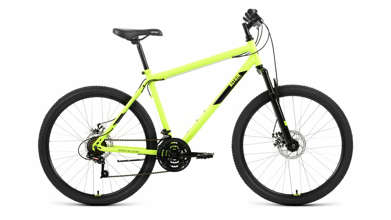 Велосипед ALTAIR MTB HT 2.0 D 26" (2022) (Велосипед ALTAIR MTB HT 26 2.0 D (26" 21 ск. рост. 19") 2022, ярко-зеленый/черный, RBK22AL26116)