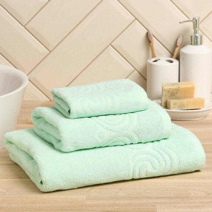 фото Полотенце махровое Love Life Border, 50х90 см, цвет мятный, 100% хлопок, 380 гр/м2