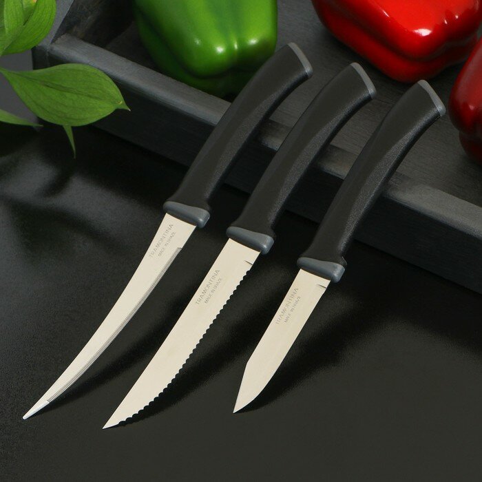 Набор кухонных ножей Tramontina Felice, 3 предмета, цвет черный - фотография № 1