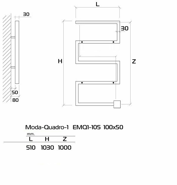 Moda-Quadro Электрический полотенцесушитель EMQ1 100x50 см Стальной Муар - фотография № 6