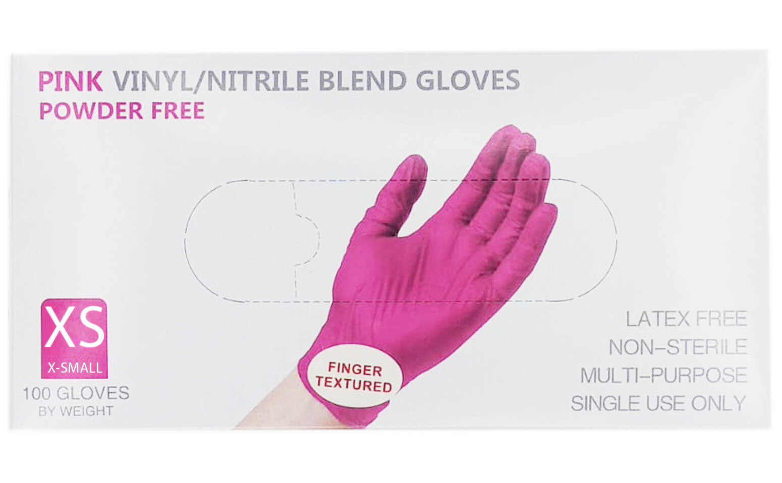 Нитрило-виниловые одноразовые неопудренные перчатки, текстурир-е пальцы, розовые, 100 штук (50 пар), XS